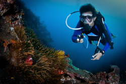 Tulamben Wreck Site -USAT Liberty. Guide 'Eri' in shot.  ... by Mick Tait 